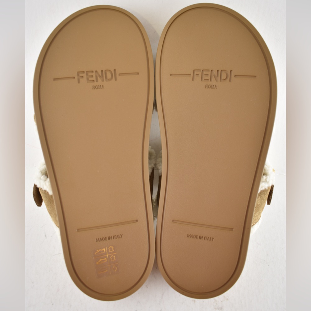 Fendi Feel Slide Shearling Fur Lined Bronze Monogram Logo Mule Flat Sandal 39 - Picture 16 of 16